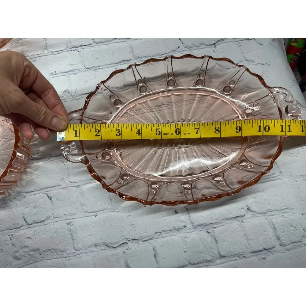 Anchor Hocking Pink Depression Glass Oyster & Pearl Divided Oval Dish & Bowl